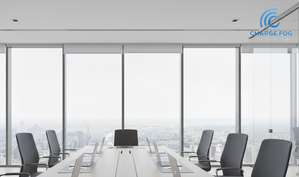 Boardroom with Charge Fog pads installed at every seat
